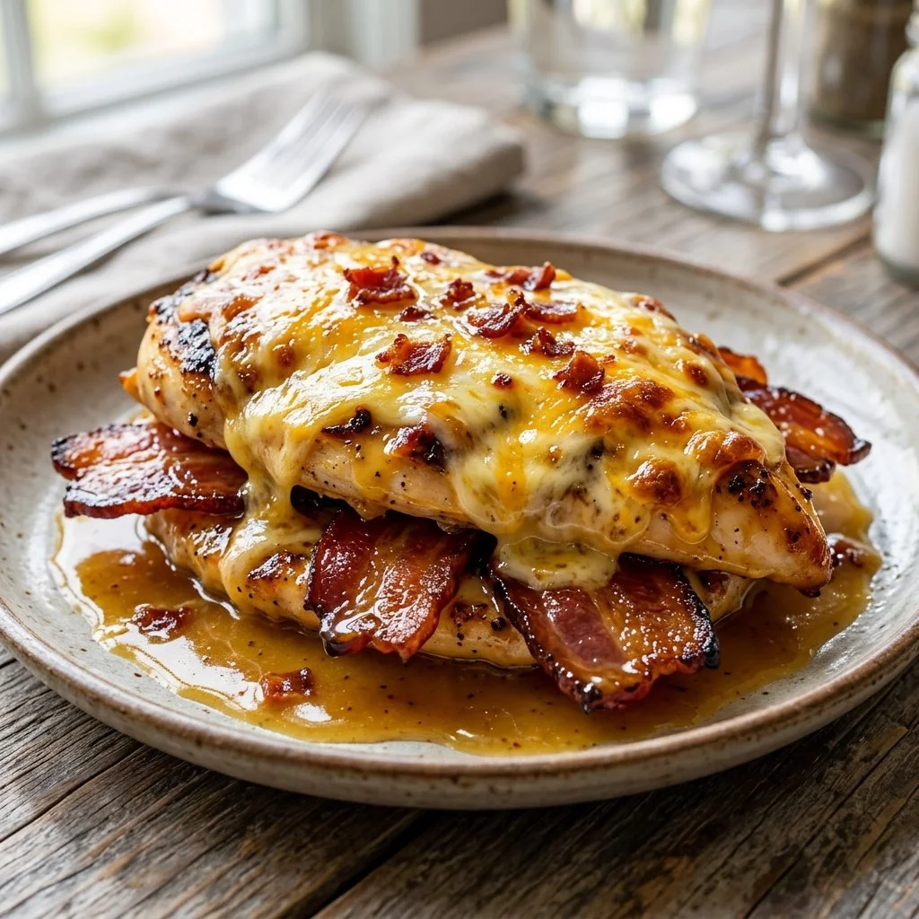 Delicious Alice Springs Chicken served with bacon and cheese