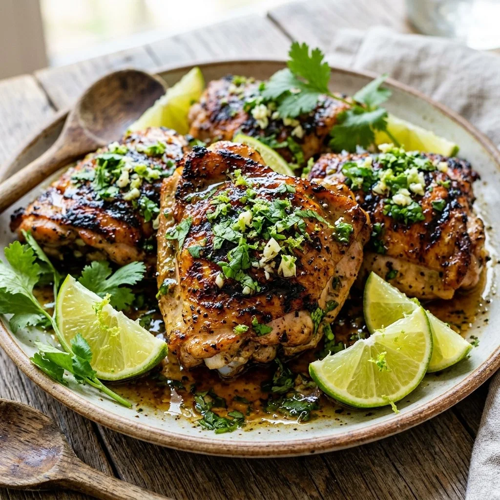 Delicious plate of Cilantro Lime Chicken garnished with fresh herbs