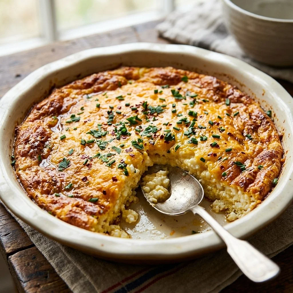 Delicious Cottage Cheese Egg Bake served on a plate with fresh herbs