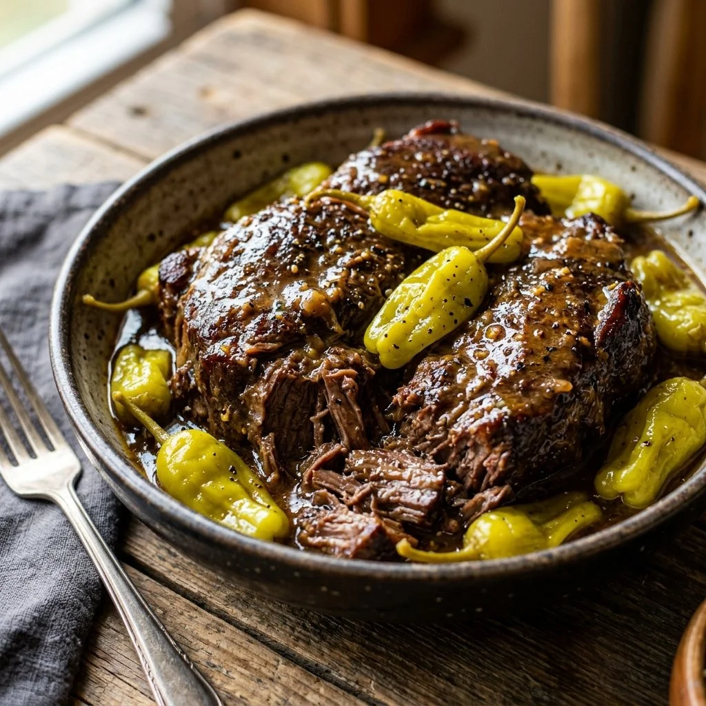 Delicious Mississippi pot roast served on a plate with vegetables